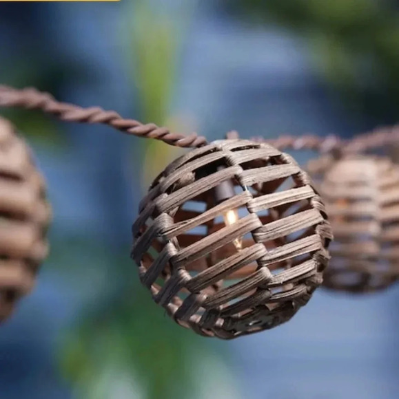 Allen + Roth  Brown Wicker Rattan Shade Design. 8.8 ft Plug In String Lights NIB - Picture 4 of 6